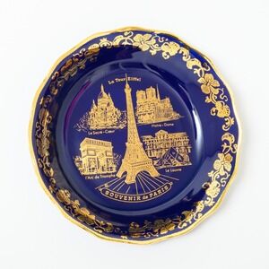 Imperia Limoges Paris France Blue Souvenir Plate Real Gold / Porcelain 3 7/8"